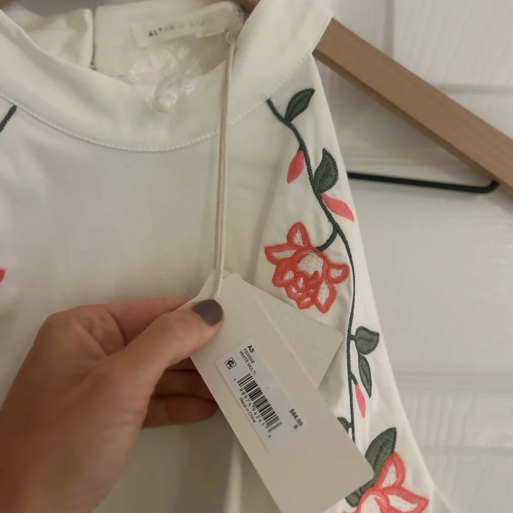 Altar'd State White/Cream Dress with Coral Floral Trim